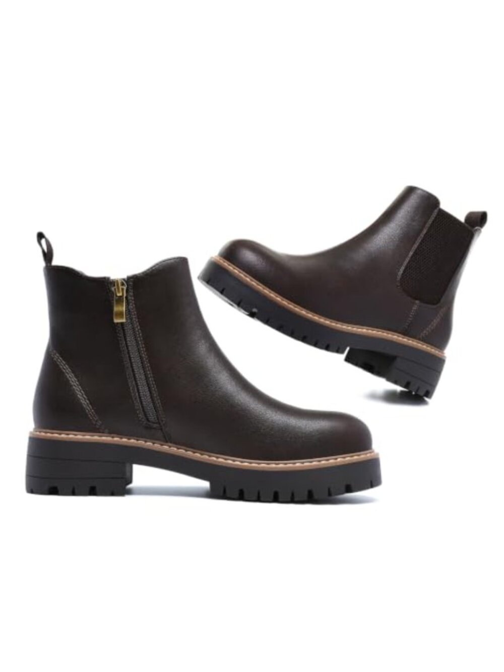 Women's Chelsea Ankle Boots Faux Leather Lug Sole Side Zipper Platform